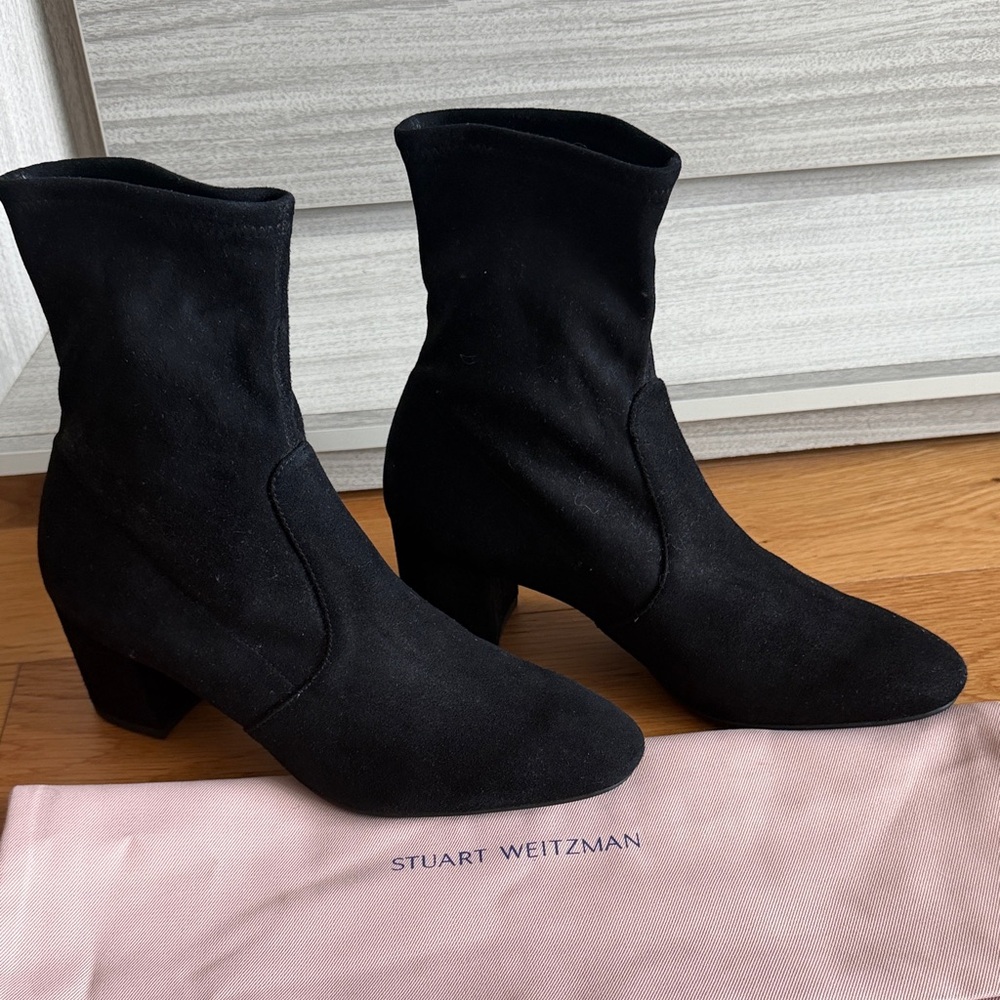 Stuart Weitzman Black Suede Sock Ankle Boots